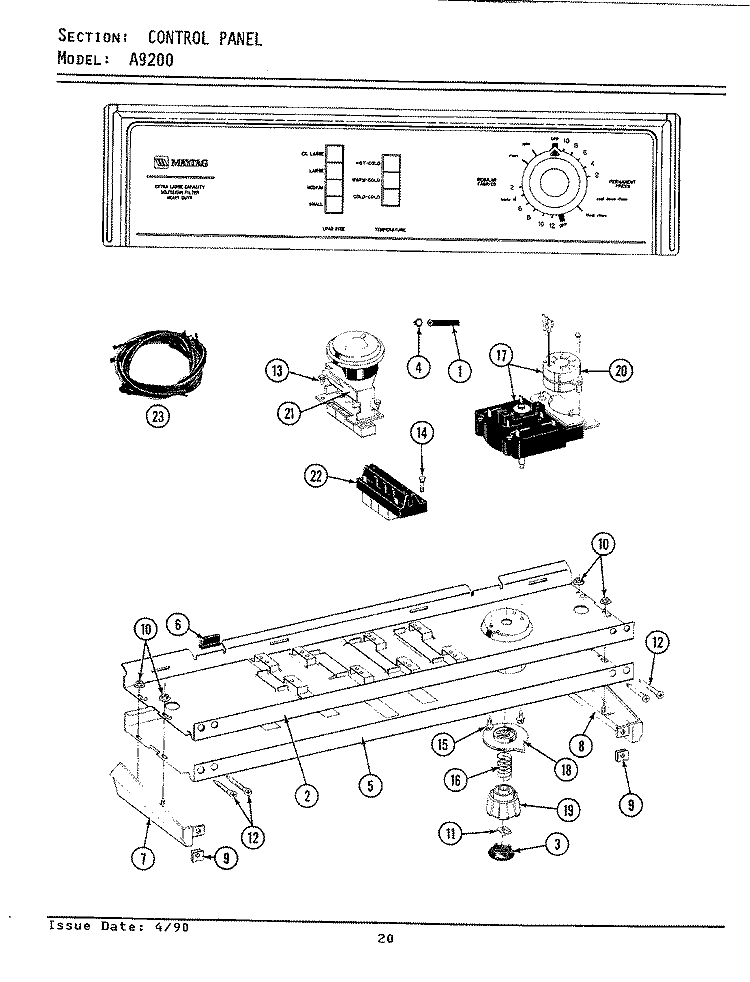 CONTROL PANEL Diagram and Parts List for LA9200  Maytag Washer