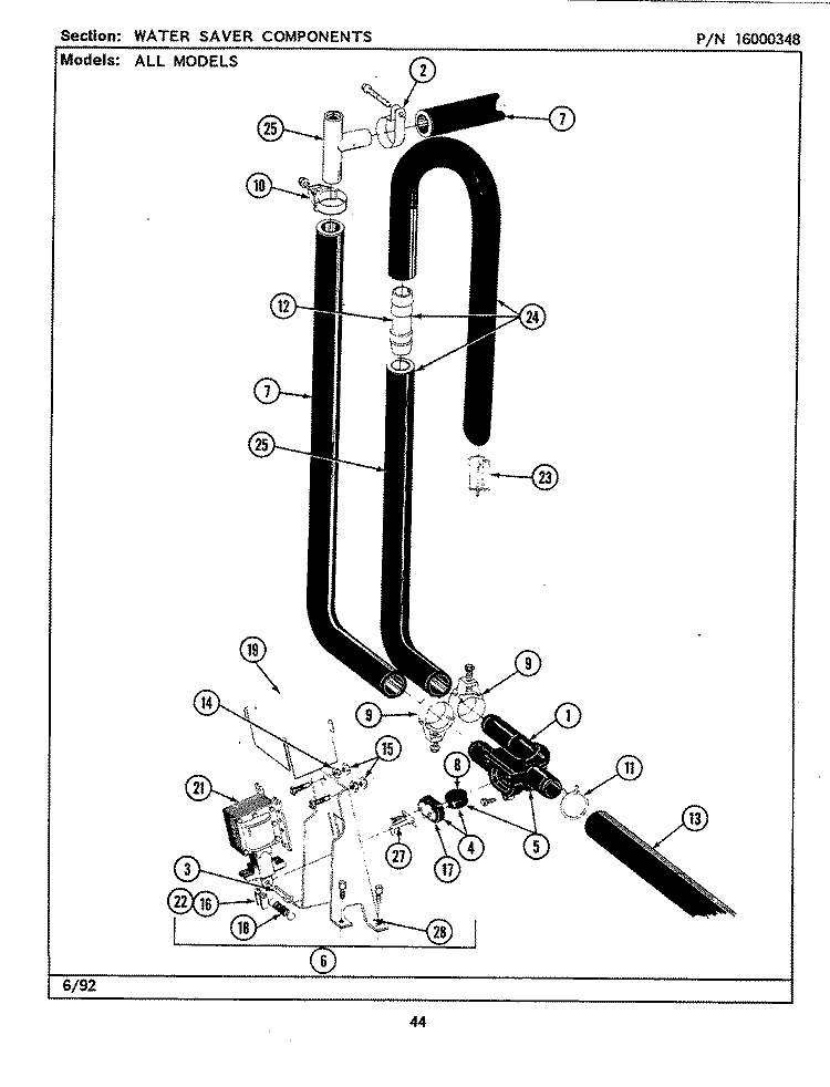 WATER SAVER COMPONENTS Diagram and Parts List for LAW7500AAW  Maytag Washer