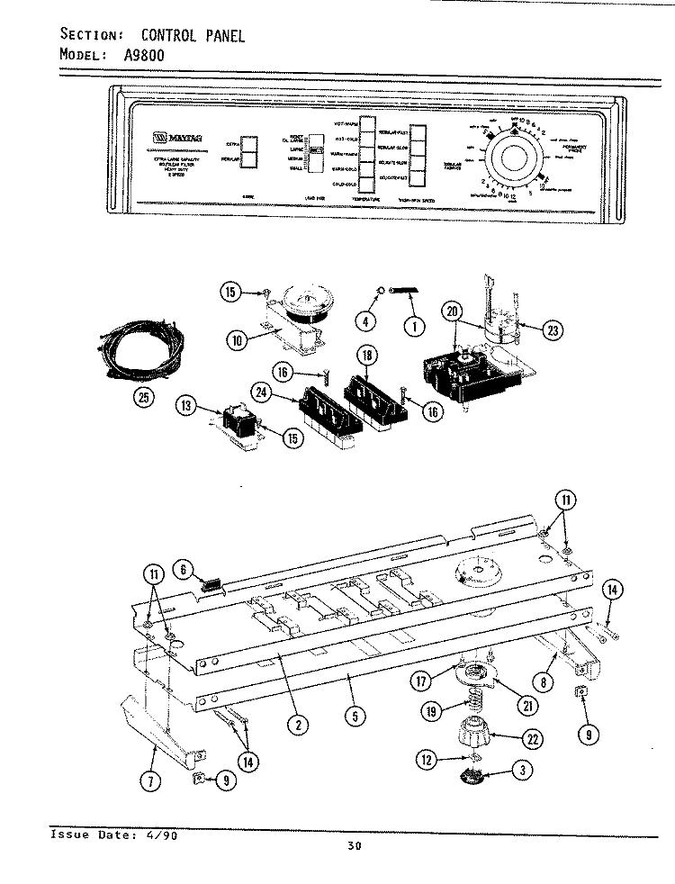 CONTROL PANEL Diagram and Parts List for LA9800  Maytag Washer