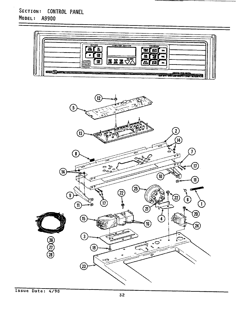 CONTROL PANEL Diagram and Parts List for A9900  Maytag Washer