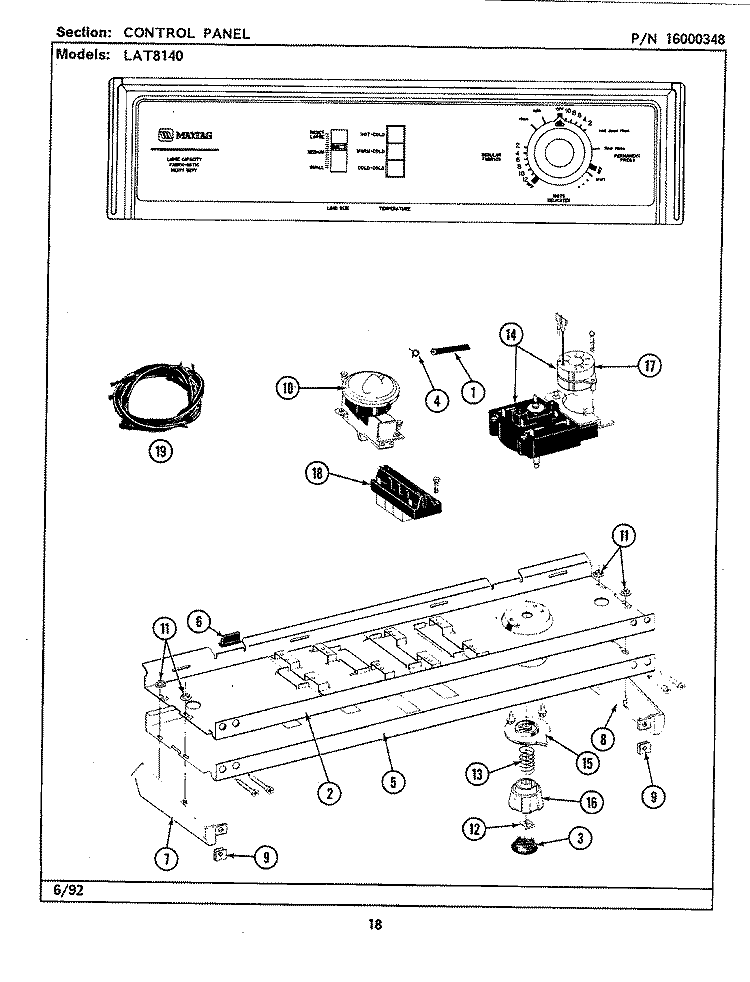 CONTROL PANEL Diagram and Parts List for LAT8140AAL  Maytag Washer