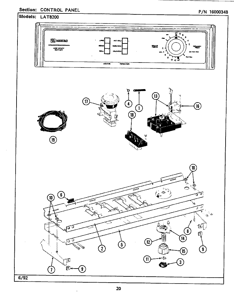 CONTROL PANEL Diagram and Parts List for LAT8200AAL  Maytag Washer
