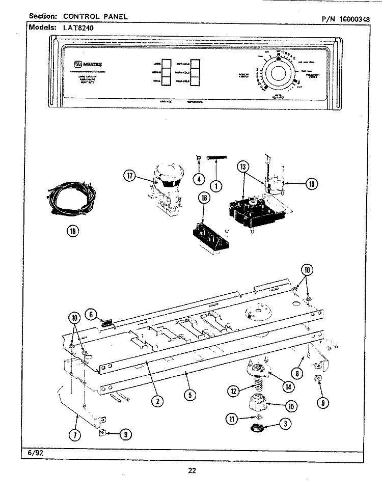 CONTROL PANEL Diagram and Parts List for LAT8240AAW  Maytag Washer