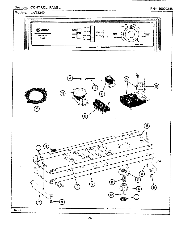 CONTROL PANEL Diagram and Parts List for LAT8340AAW  Maytag Washer