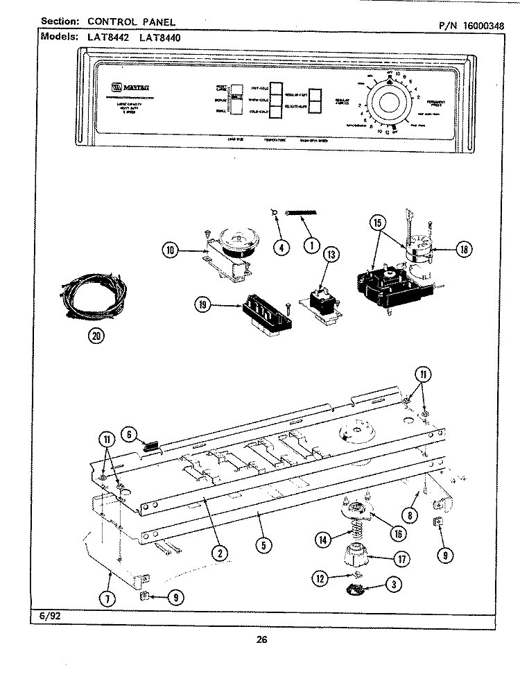 CONTROL PANEL Diagram and Parts List for LAT8440ABW  Maytag Washer