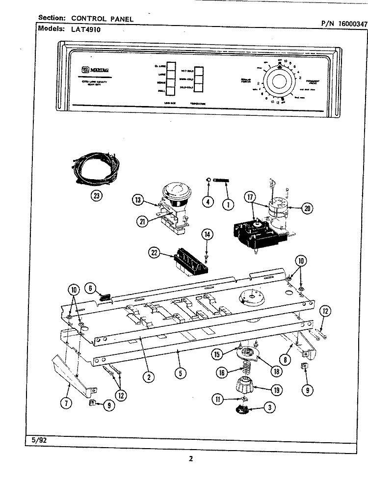 CONTROL PANEL Diagram and Parts List for LAT4910AAW  Maytag Washer