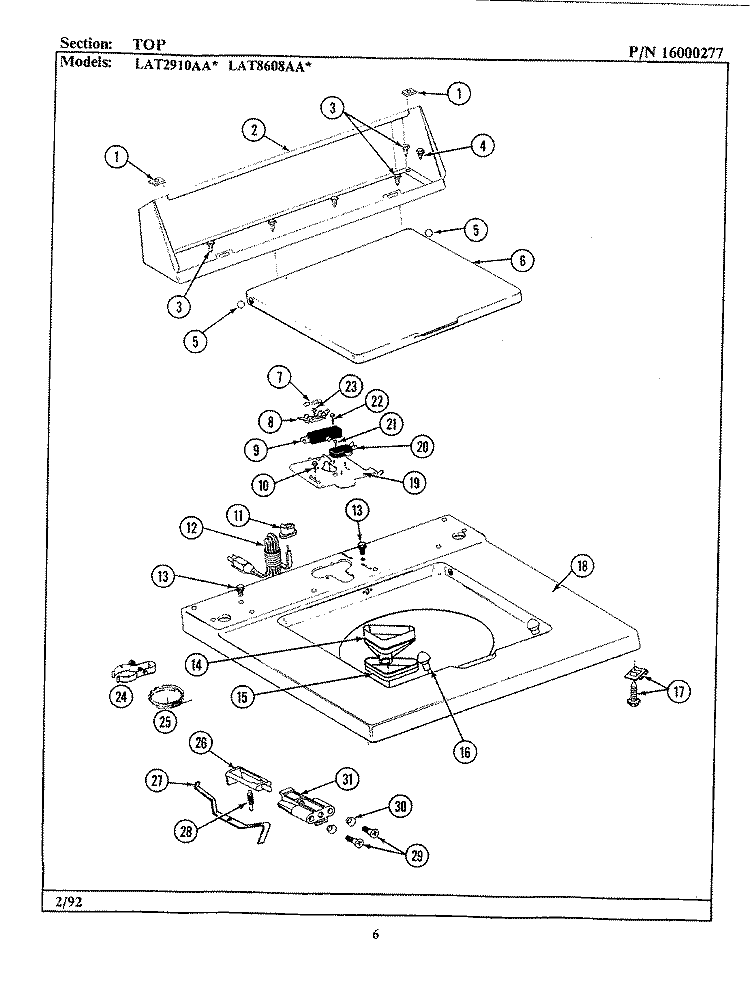 TOP Diagram and Parts List for LAT2910AAW  Maytag Washer