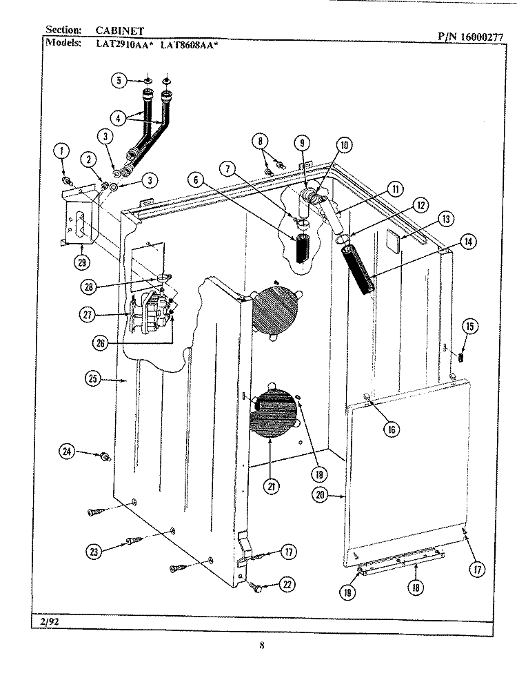 CABINET Diagram and Parts List for LAT2910AAW  Maytag Washer