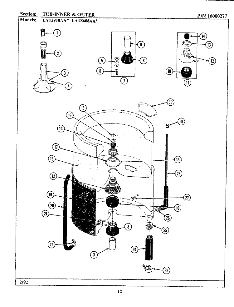 TUB - INNER & OUTER Diagram and Parts List for LAT2910AAW  Maytag Washer