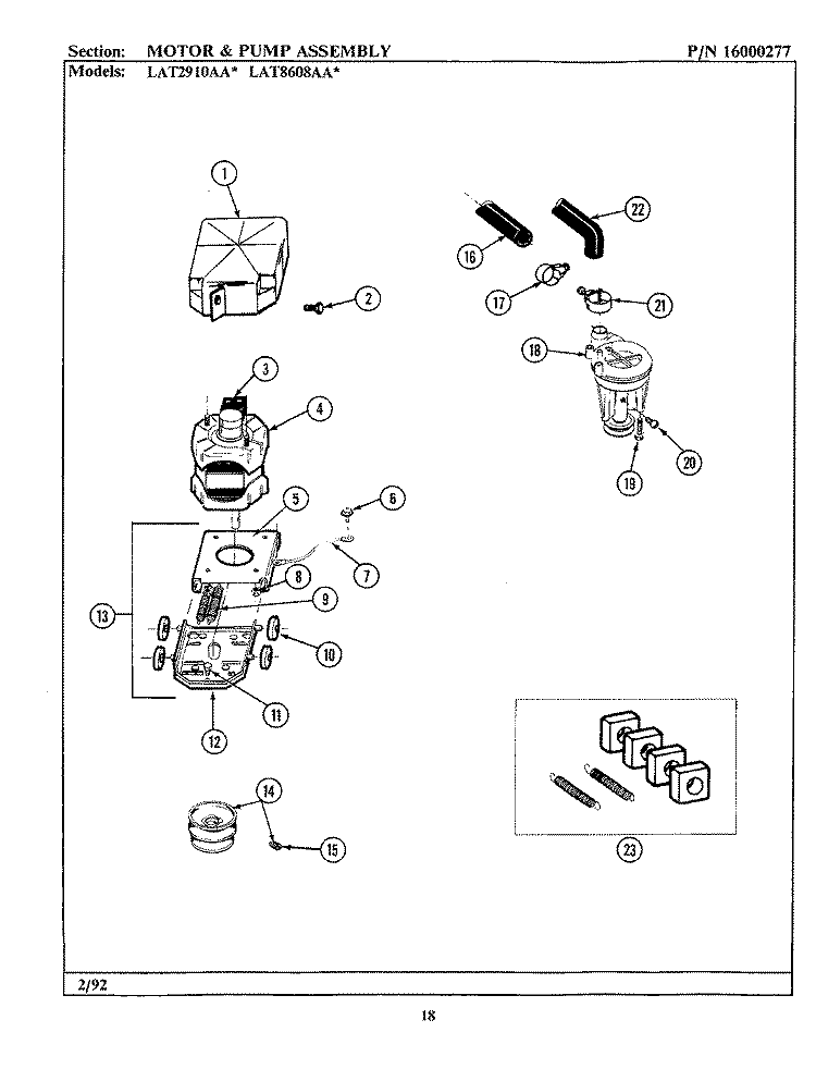 MOTOR & PUMP ASSEMBLY Diagram and Parts List for LAT2910AAW  Maytag Washer