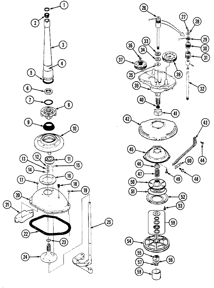 TRANSMISSION Diagram and Parts List for W206KW  Jenn-Air Washer