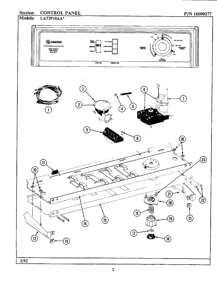CONTROL PANEL Diagram and Parts List for LAT2910AAW  Maytag Washer