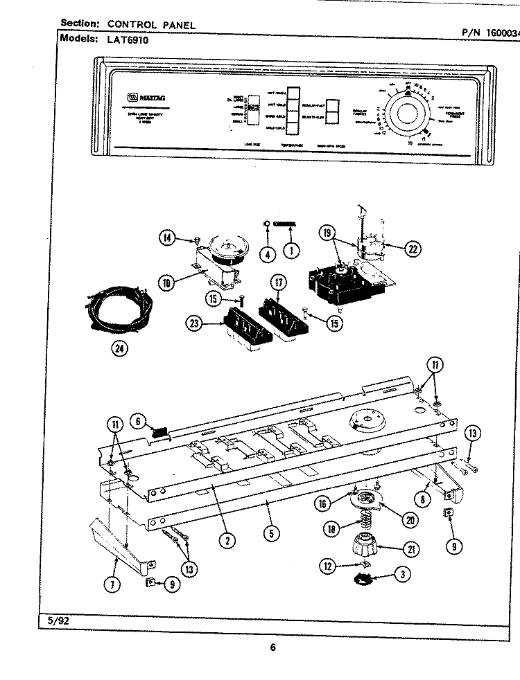 CONTROL PANEL Diagram and Parts List for LAT6910AAL  Maytag Washer