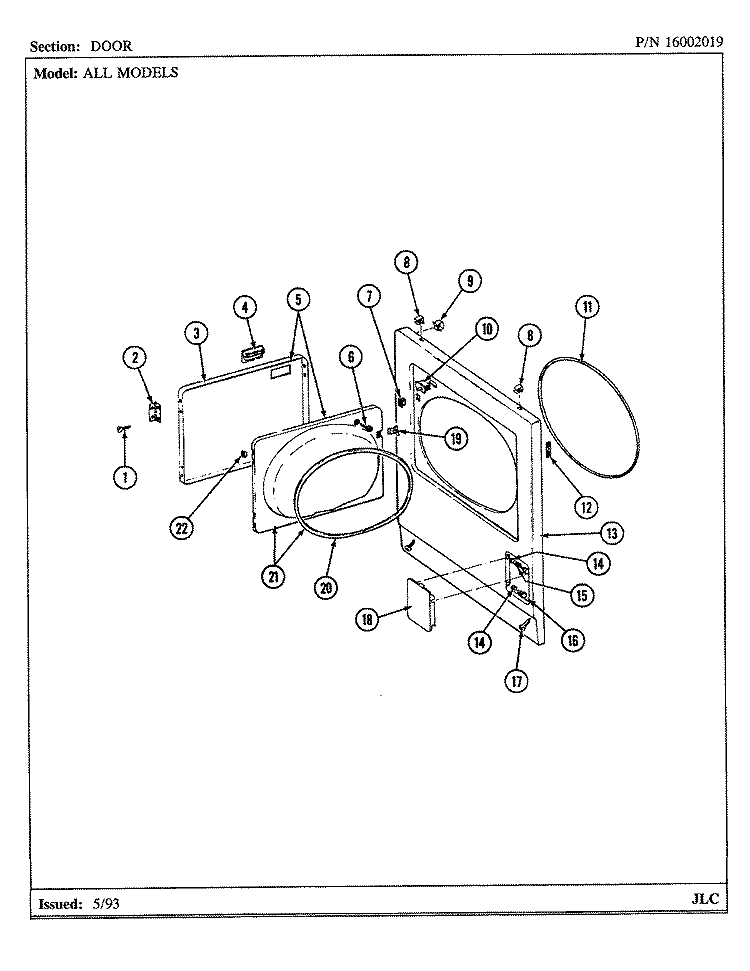 DOOR (LDE7500ACM, ADM) & (LDG) Diagram and Parts List for LDG7500AAE  Maytag Dryer