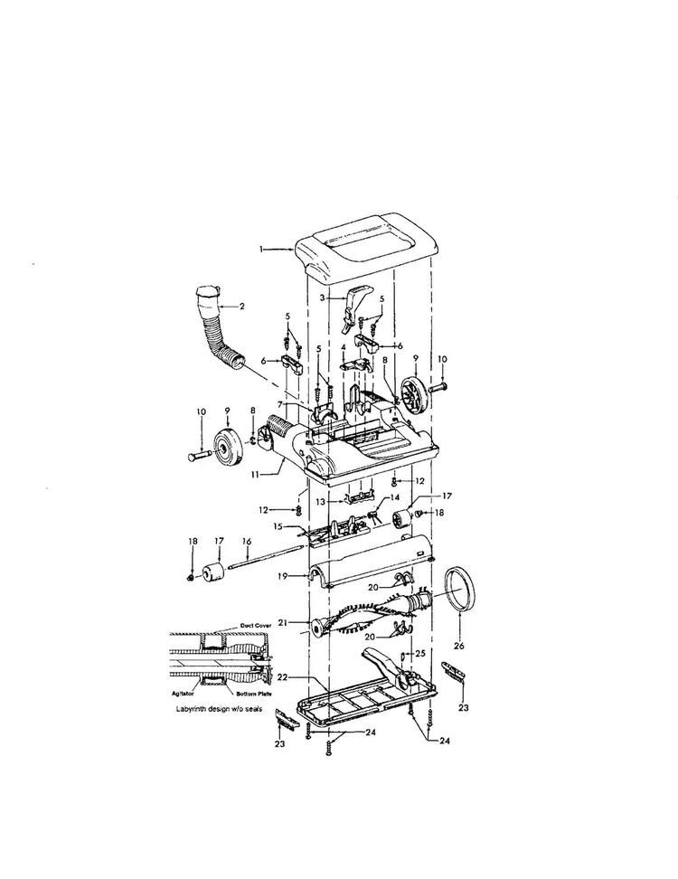 Hood And Agitator Assemblies Diagram and Parts List for U5432-900  Hoover Upright Vacuum