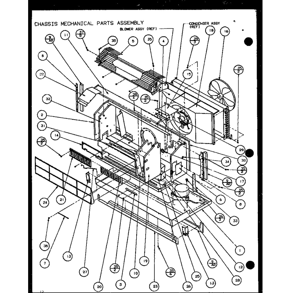 Chassis Mechanical Parts Assembly 3 Diagram and Parts List for PTH12400ER P9872129R Amana Air Conditioner