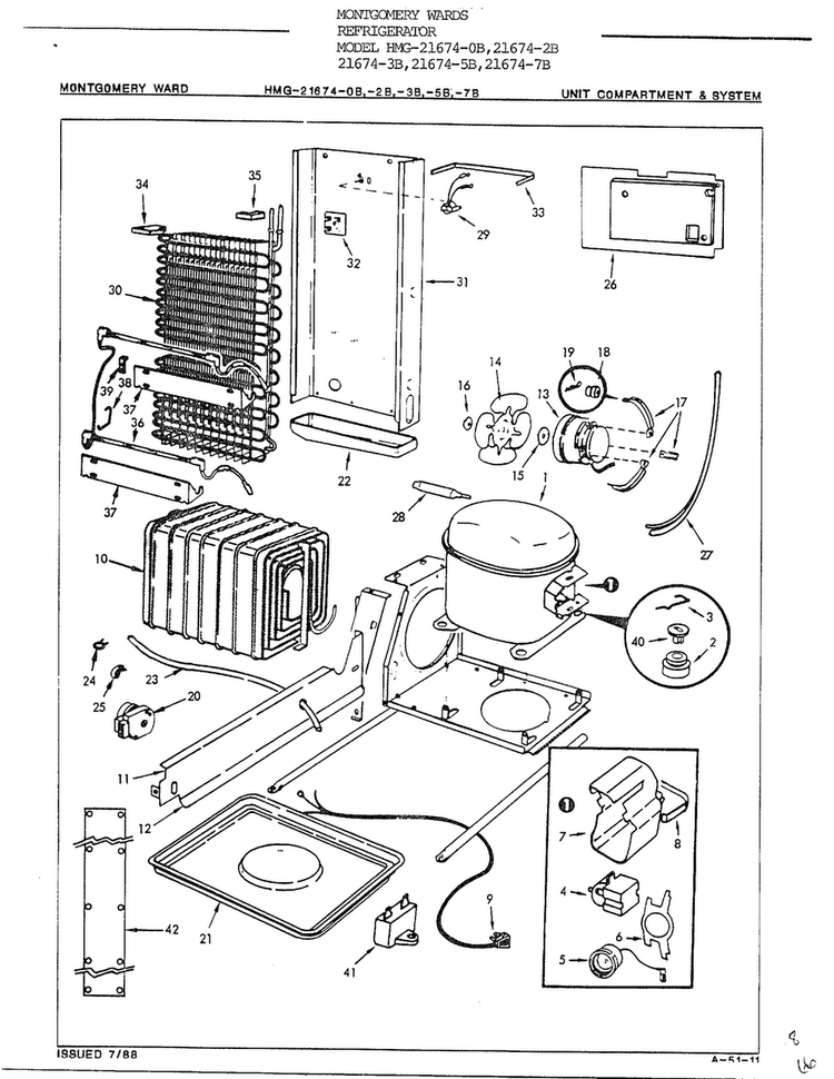 Unit Compartment And System Diagram and Parts List for 21674B  Admiral Refrigerator