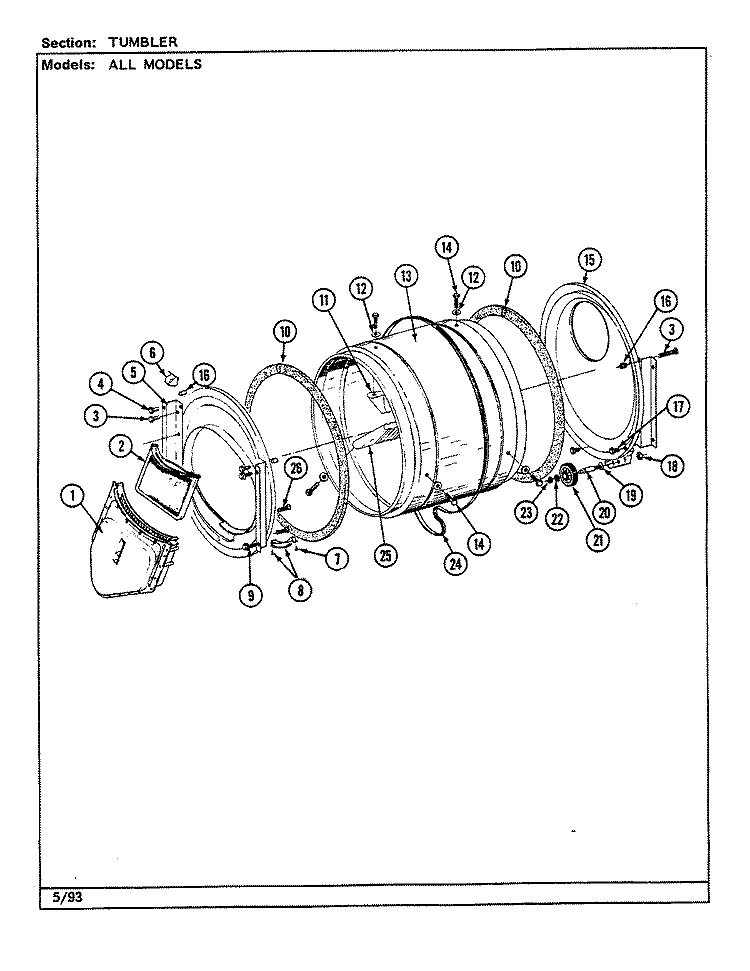 TUMBLER (LDE7500ACM, ADM) & (LDG) Diagram and Parts List for LDG7500AAM  Maytag Dryer