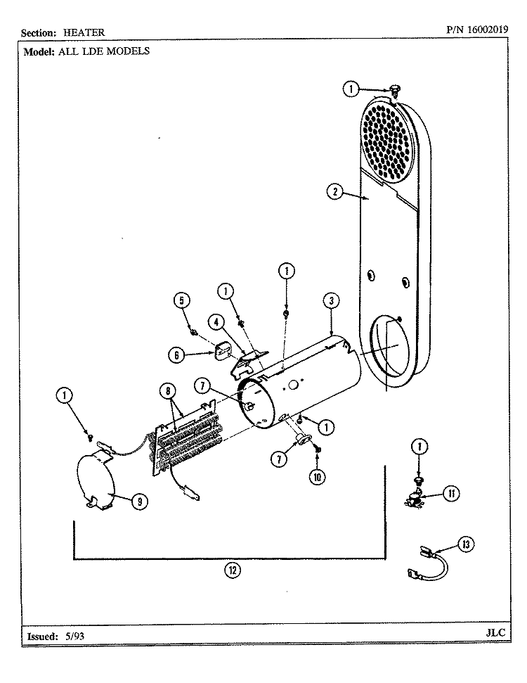 HEATER Diagram and Parts List for LDE8410ACE  Maytag Dryer