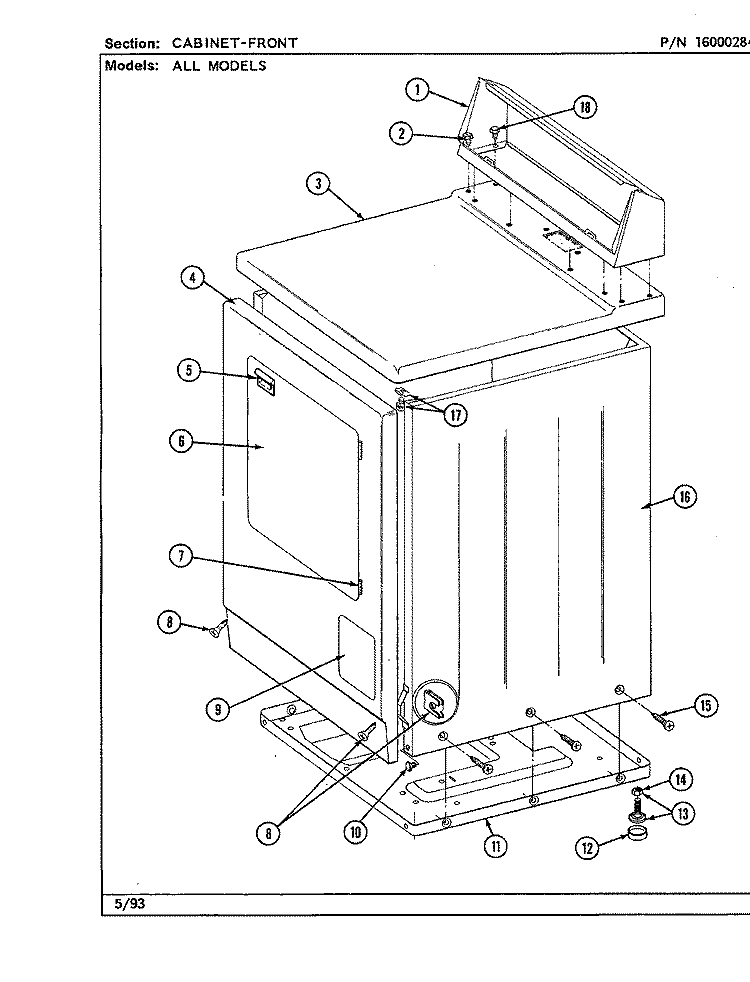 CABINET - FRONT Diagram and Parts List for LDE8000ACL  Maytag Dryer