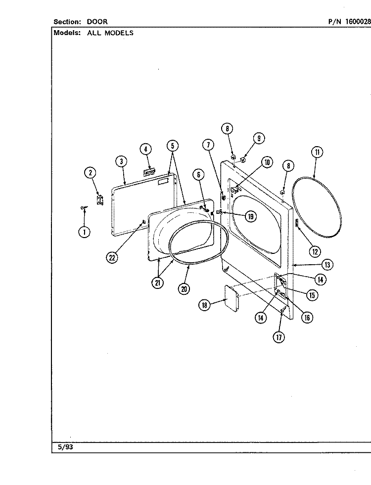 DOOR Diagram and Parts List for LDE8000ACL  Maytag Dryer