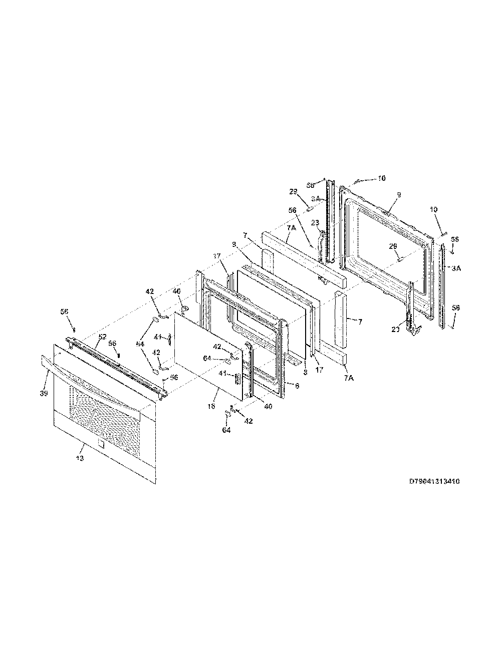 Door Diagram and Parts List for 79041313412  Kenmore Range