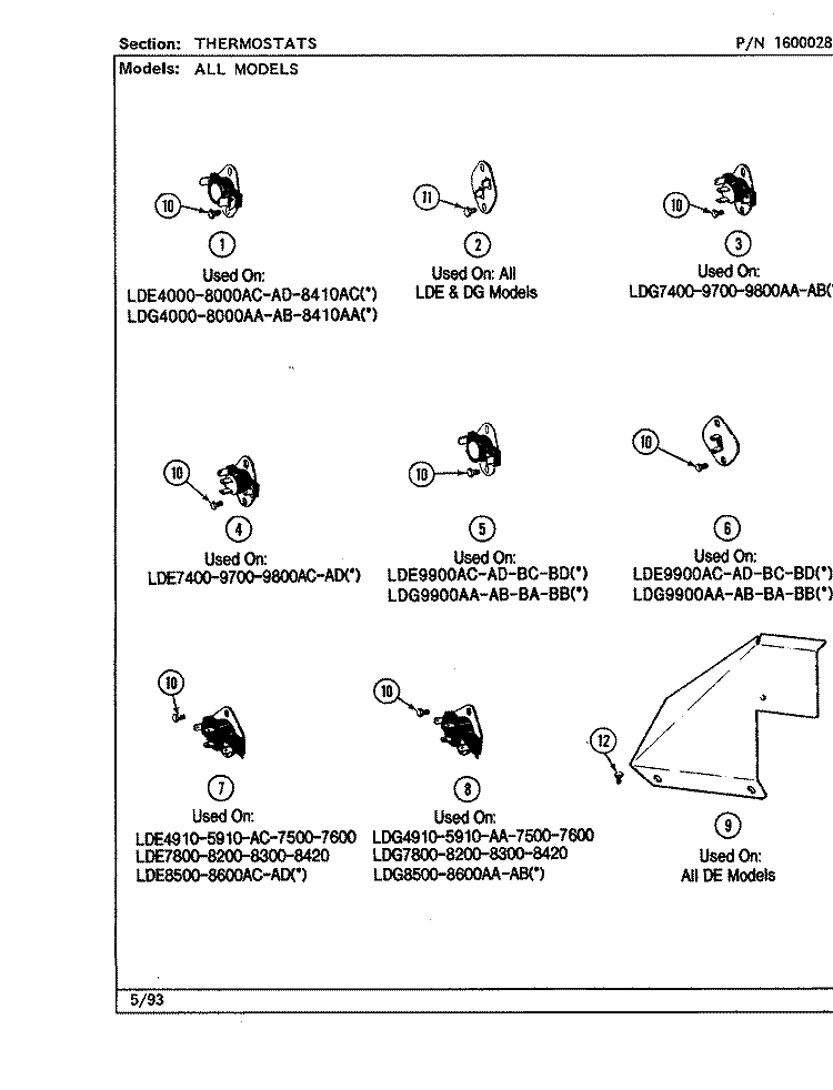 THERMOSTATS Diagram and Parts List for LDE8000ACL  Maytag Dryer