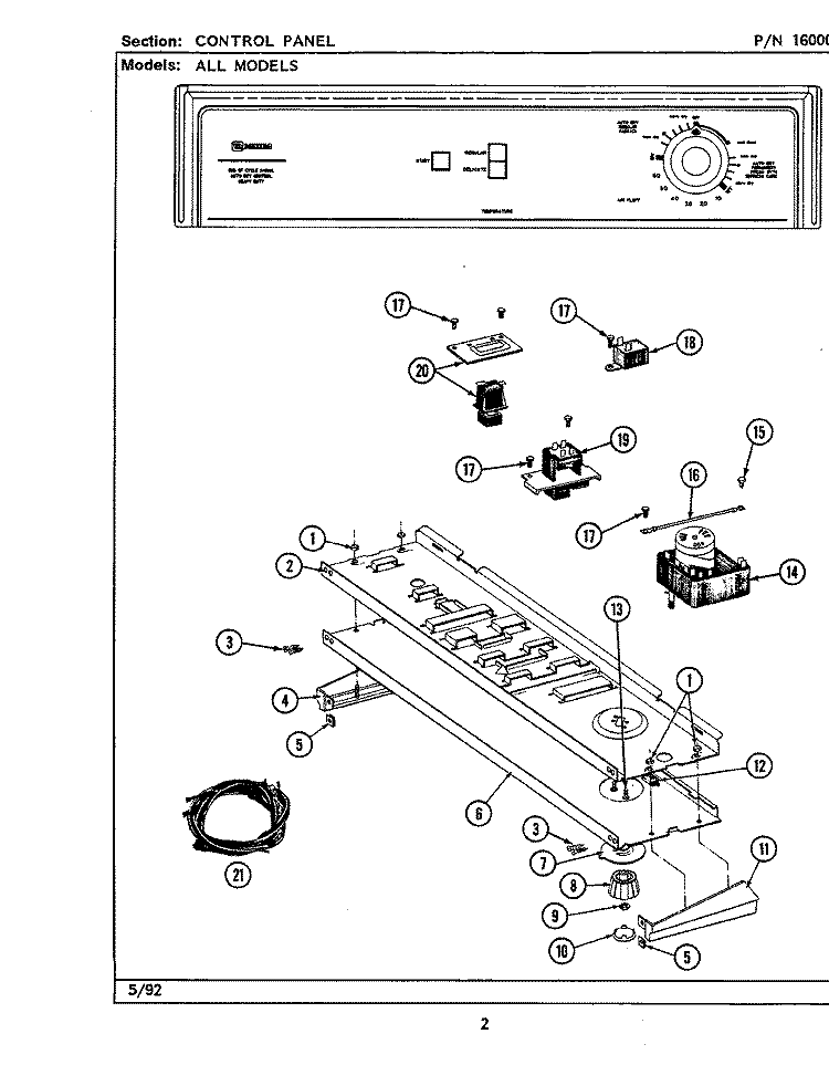 CONTROL PANEL (LDE7500ACE, ADE) & (LDG) Diagram and Parts List for LDG7500AAE  Maytag Dryer