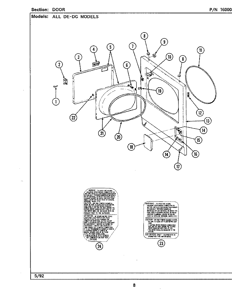 DOOR (LDE7500ACE, ADE) & (LDG) Diagram and Parts List for LDG7500AAE  Maytag Dryer
