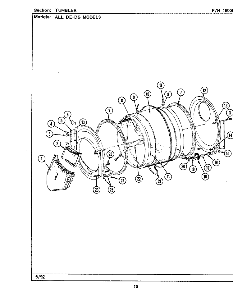 TUMBLER (LDE7500ACE, ADE) & (LDG) Diagram and Parts List for LDG7500AAE  Maytag Dryer