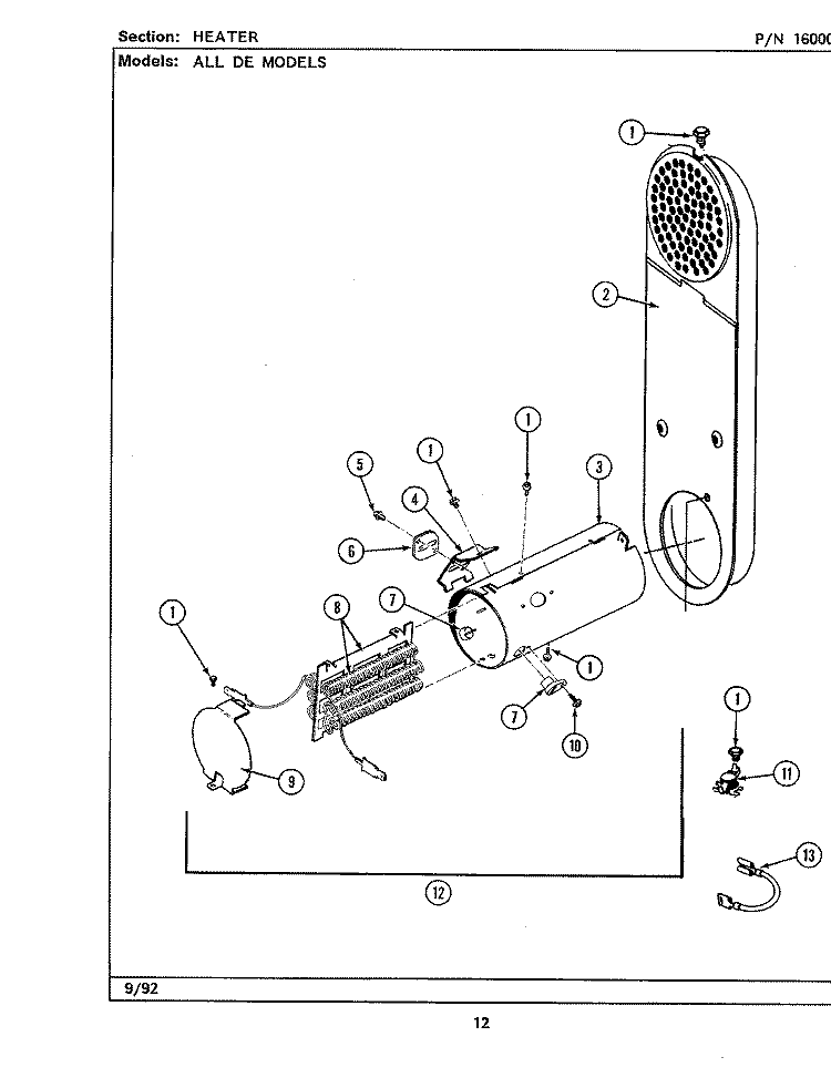 HEATER (LDE7500ACE, ADE) Diagram and Parts List for LDE7500ACE  Maytag Dryer