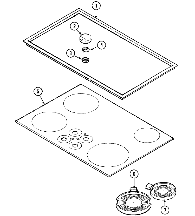 TOP ASSEMBLY Diagram and Parts List for CCE3450B  Jenn-Air Cooktop