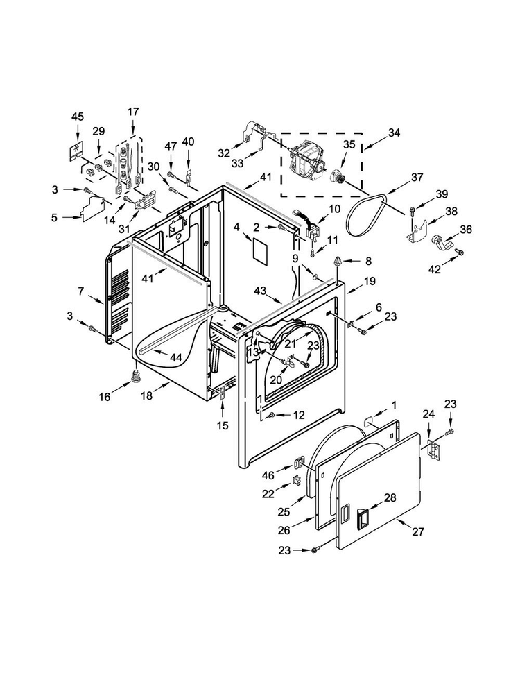 Cabinet Parts Diagram and Parts List for 7MMEDX655EW0  Maytag Dryer