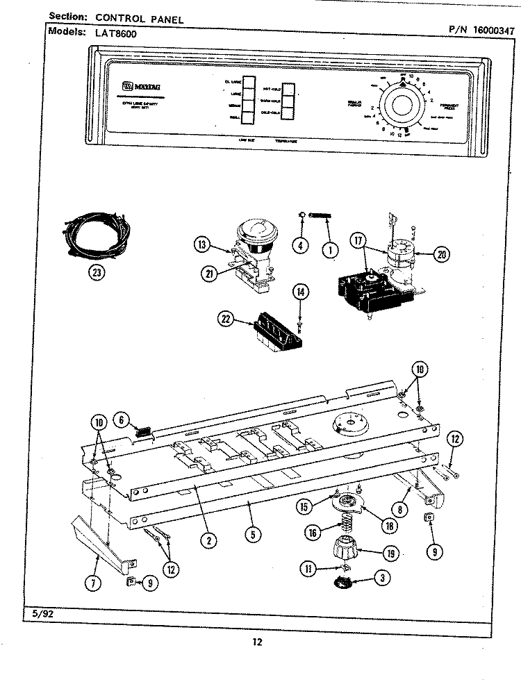 CONTROL PANEL Diagram and Parts List for LAT8600ABW  Maytag Washer