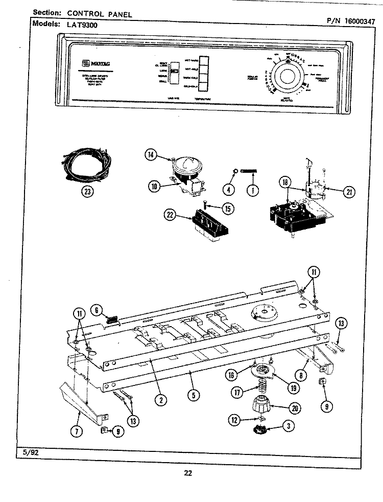 CONTROL PANEL Diagram and Parts List for LAT9300AAW  Maytag Washer