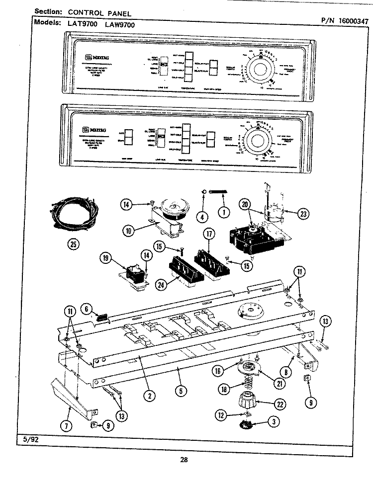CONTROL PANEL Diagram and Parts List for LAT9700AAL  Maytag Washer