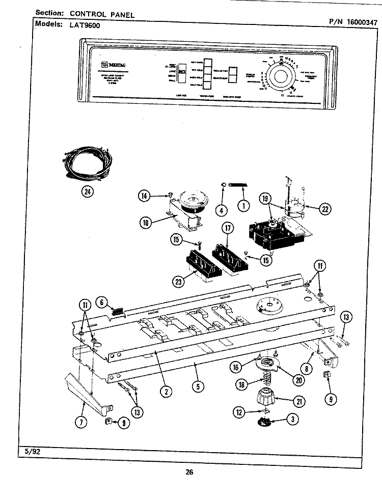 CONTROL PANEL Diagram and Parts List for LAT9600AAW  Maytag Washer