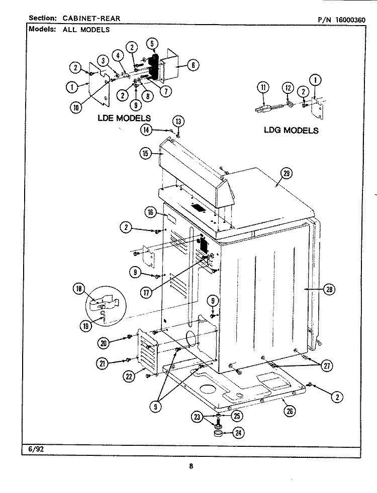 CABINET - REAR Diagram and Parts List for LDE9701ADW  Maytag Dryer
