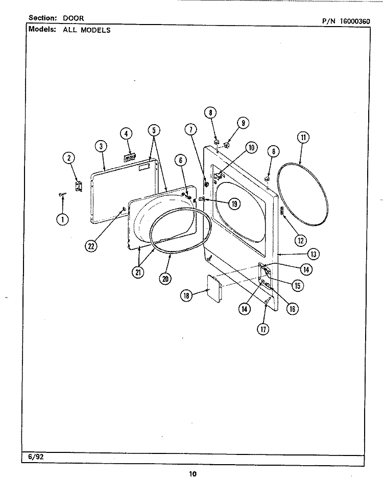DOOR Diagram and Parts List for LDE9801ADW  Maytag Dryer