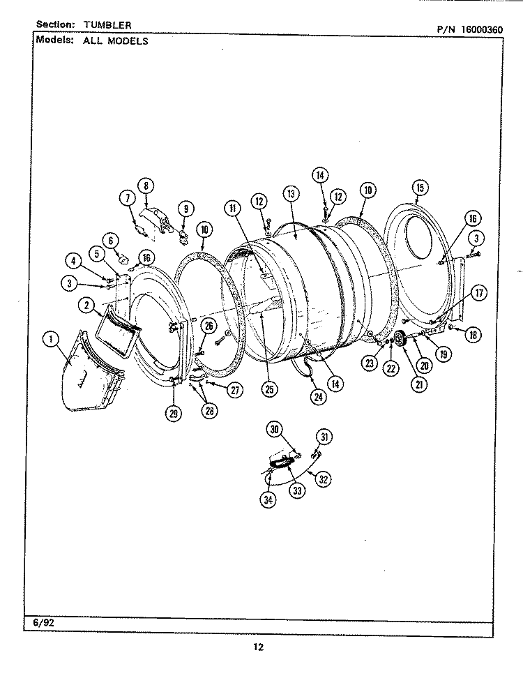 TUMBLER Diagram and Parts List for LDE9801ADW  Maytag Dryer