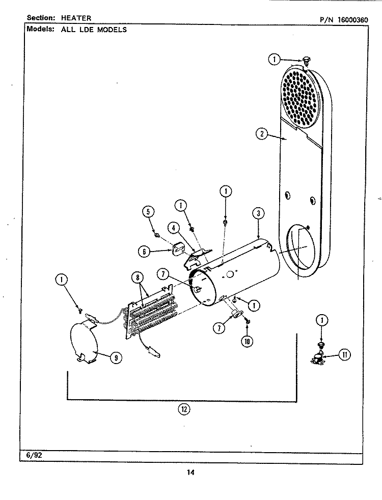 HEATER Diagram and Parts List for LDE9801ADW  Maytag Dryer