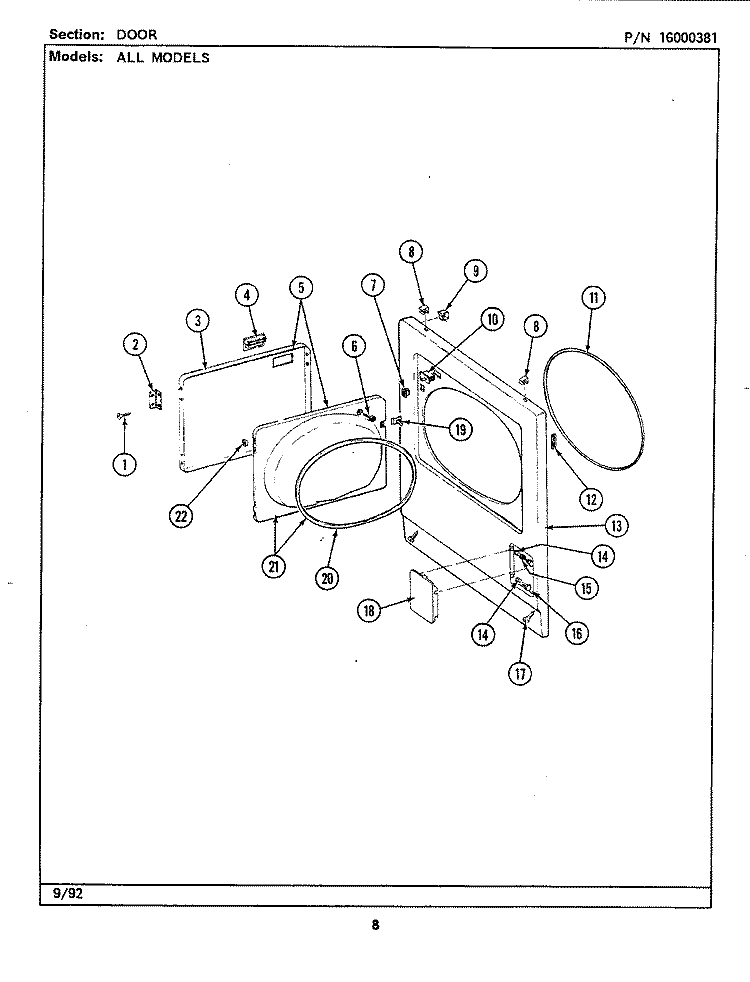 DOOR Diagram and Parts List for LDE7480ACW  Maytag Dryer