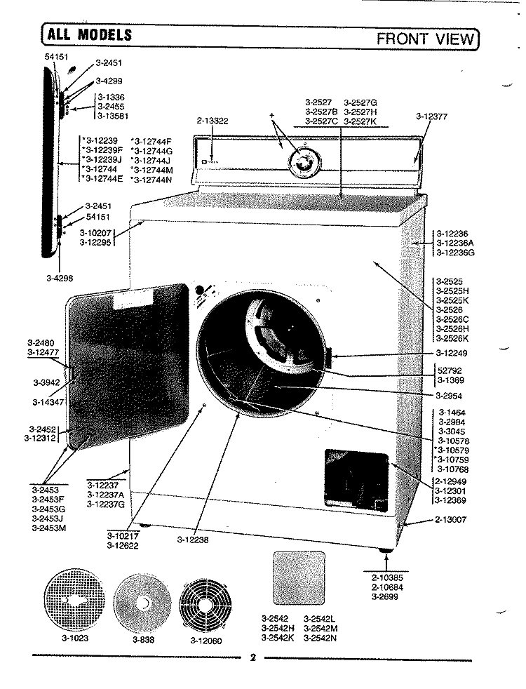 FRONT VIEW Diagram and Parts List for DG806  Maytag Dryer