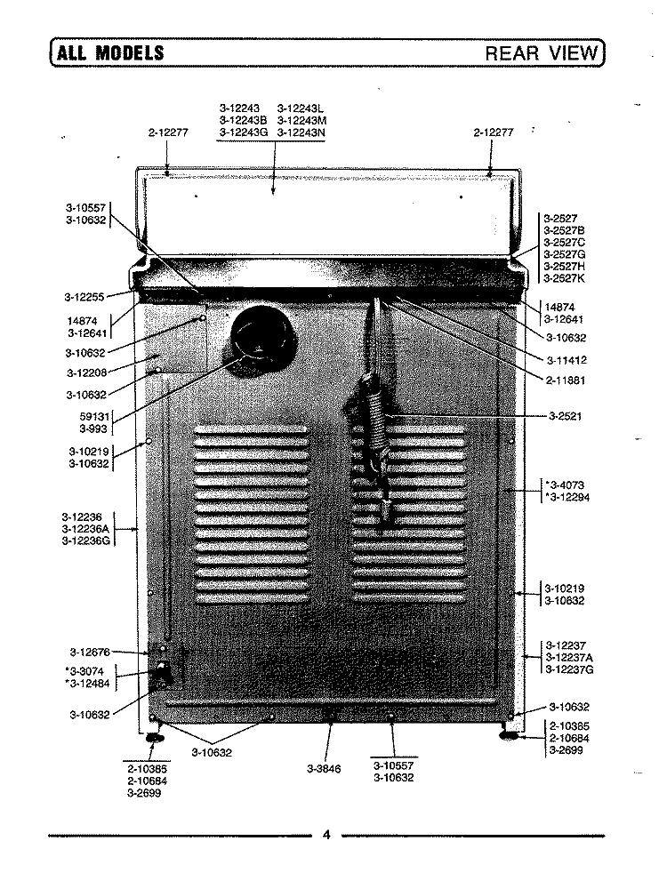 REAR VIEW Diagram and Parts List for DG806  Maytag Dryer
