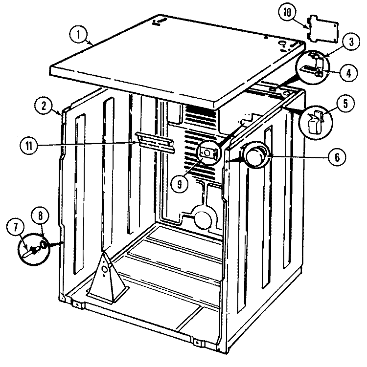 CABINET Diagram and Parts List for YG205KW  Magic Chef Dryer
