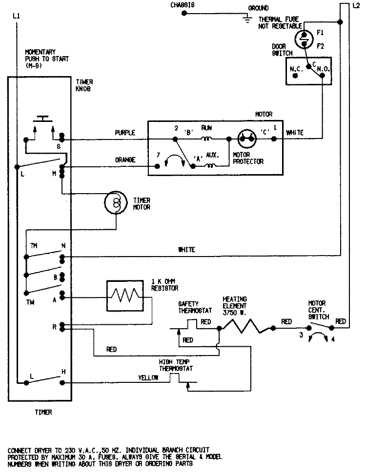 WIRING INFORMATION Diagram and Parts List for YE205KGW  Magic Chef Dryer
