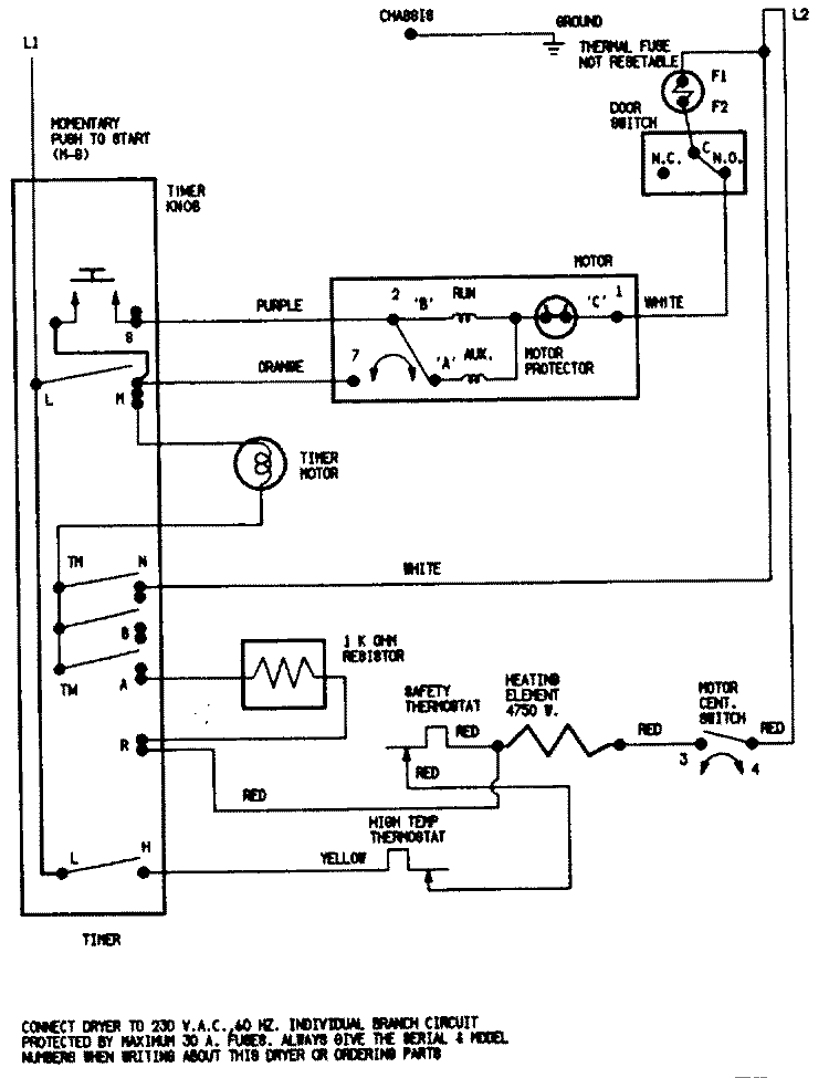 WIRING INFORMATION Diagram and Parts List for YE205KKW  Magic Chef Dryer