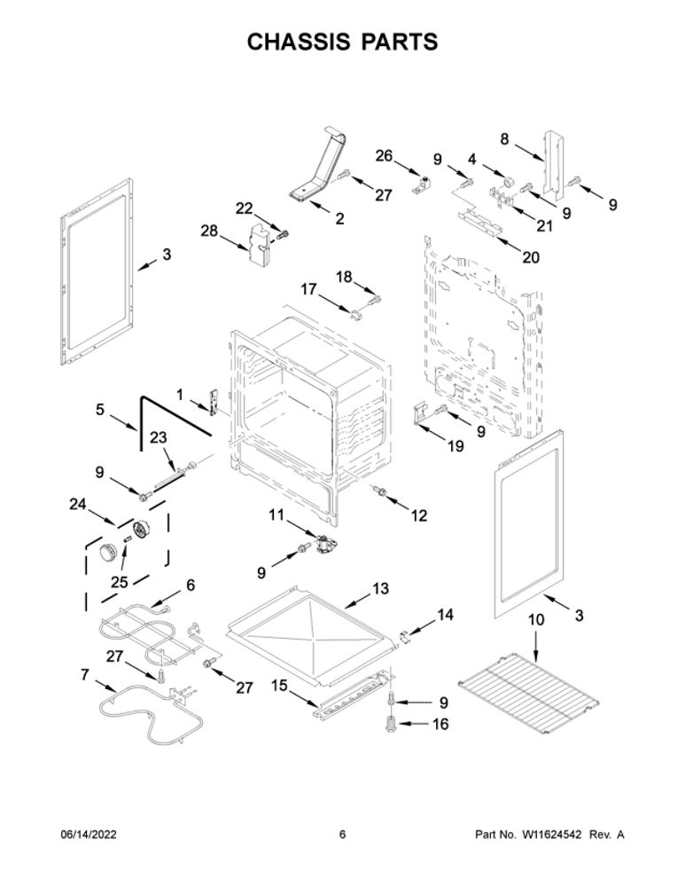 Chassis Parts Diagram and Parts List for AER6303MMS0  Amana Range