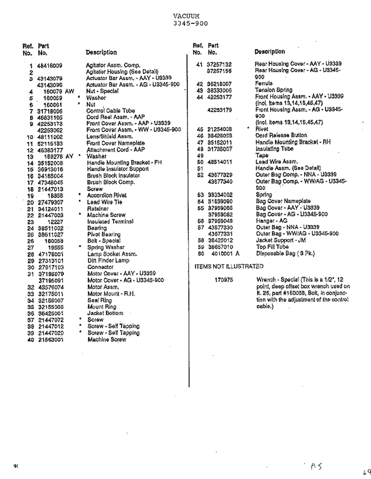 Vacuum Page 2 Diagram and Parts List for U3345-900  Hoover Upright Vacuum