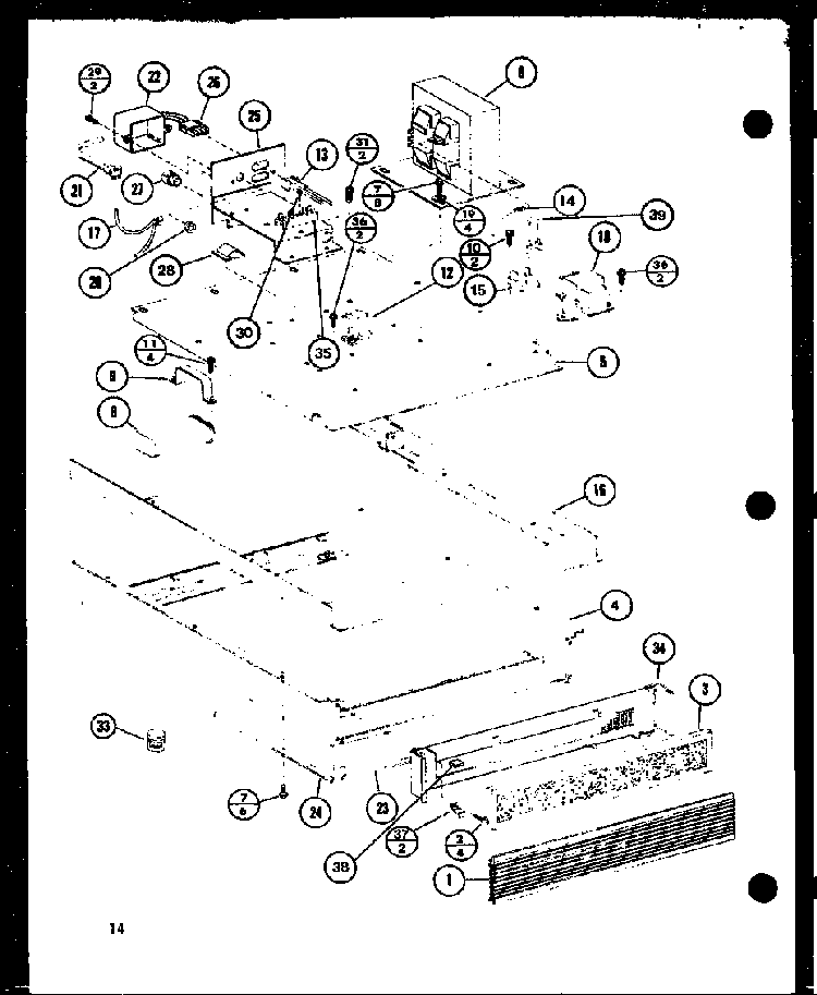 Base Pan Assembly Diagram and Parts List for RC-14SE-P76881-2M  Amana Microwave
